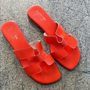 Shoe inn palm beach Women's Orange Slide Sandals 7.5